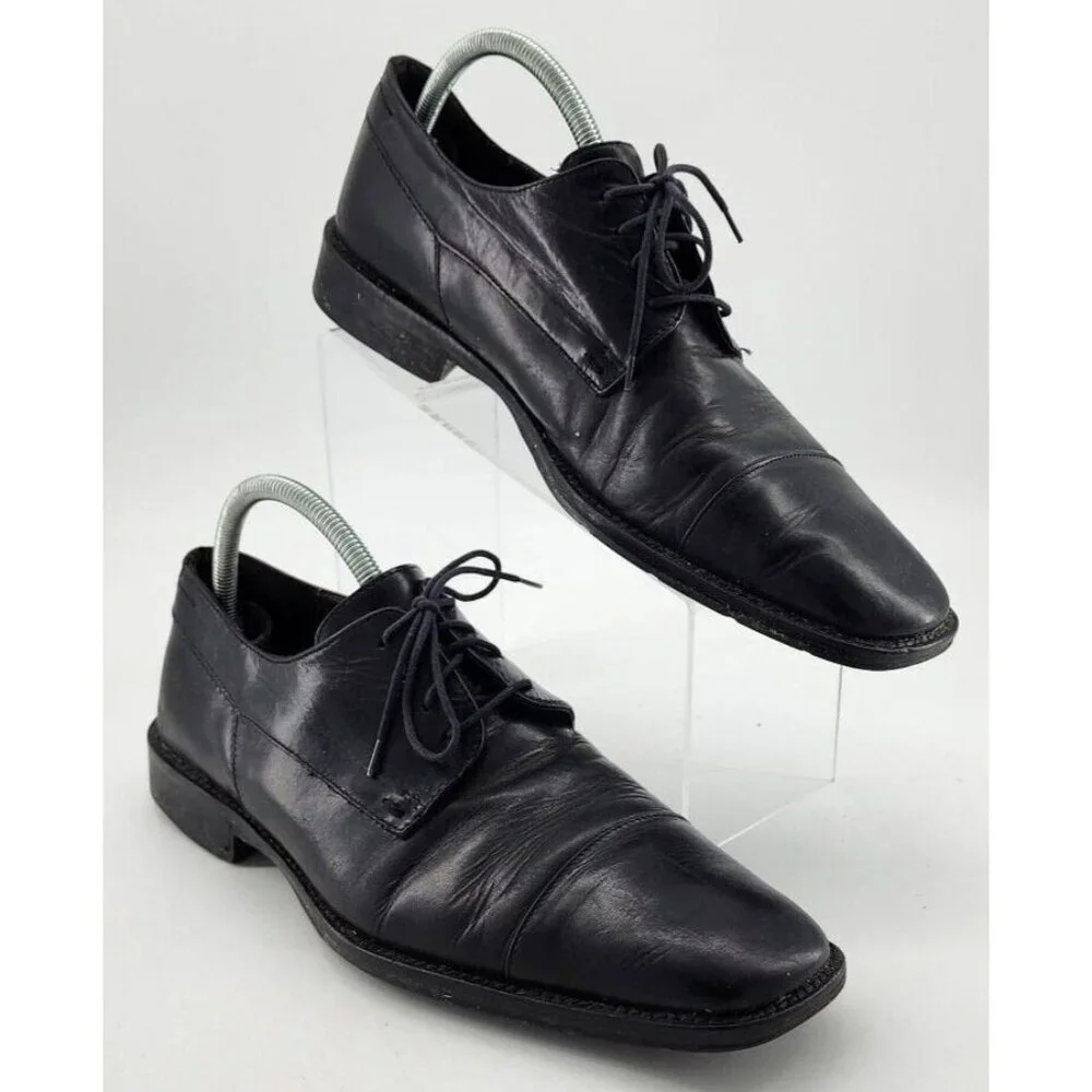 Johnston‎ & Murphy Melton Black Leather Cap Toe Derby Dress Shoes Men's Size 11M